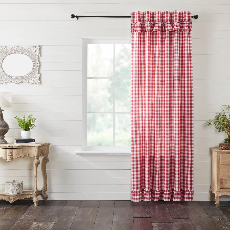 Annie Buffalo Red Check Ruffled Panel Curtain 96"x50" VHC Brands