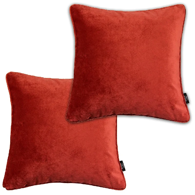 Matt Rust Red Orange Velvet 43cm x 43cm Piped Cushion Sets