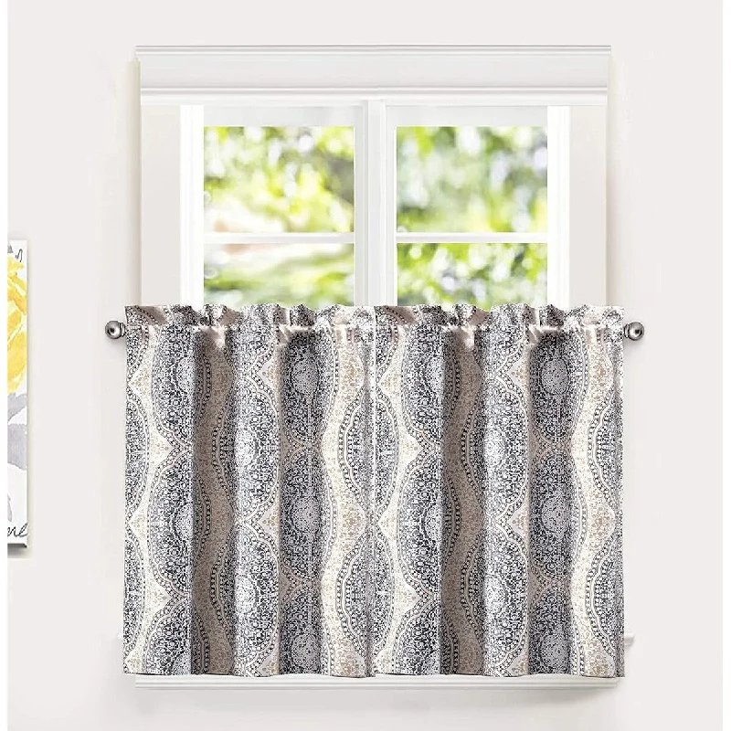 DriftAway Adrianne Pastel Damask Printed Room Darkening Kitchen Tier Pair - 30 X 24 - 30'' x 24'' - 30'' x 24''