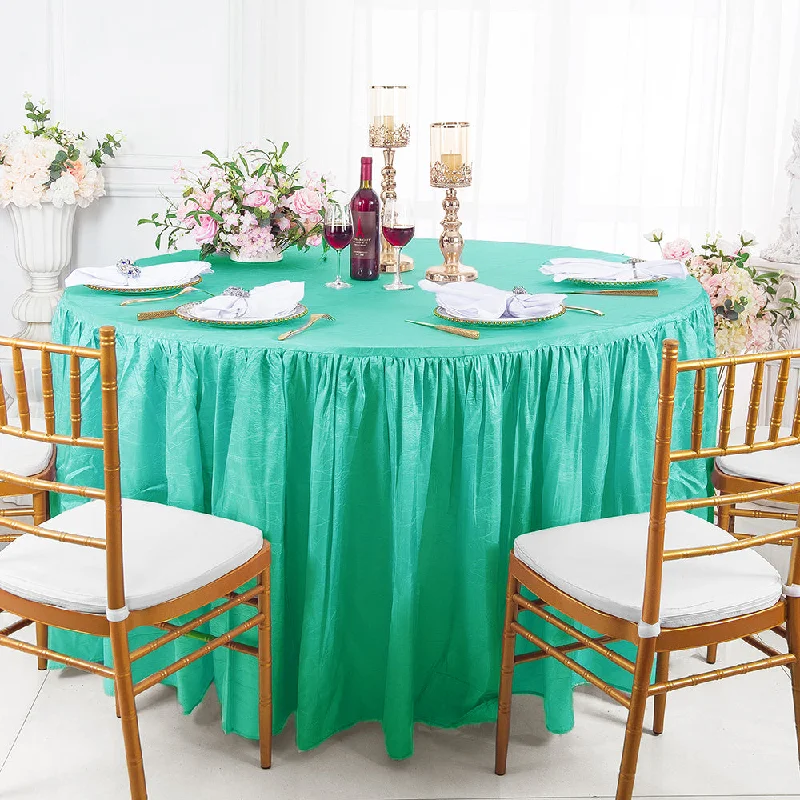 72" Round Ruffled Fitted Crushed Taffeta Tablecloth With Skirt - Tiff Blue/Aqua Blue (1pc)