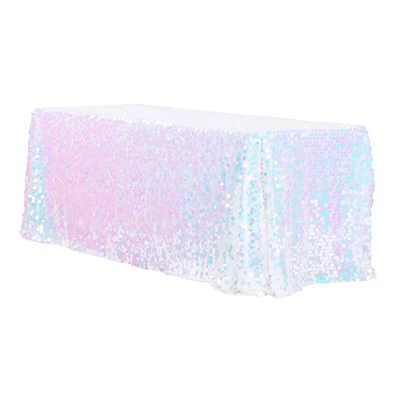 Large Payette Sequin Tablecloth 90"x156" Rectangular - Iridescent White