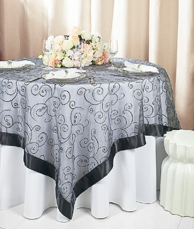 85"x85" Seamless Square Embroidered Organza Tablecloth/Table Overlay - Pewter/Charcoal (1pc)