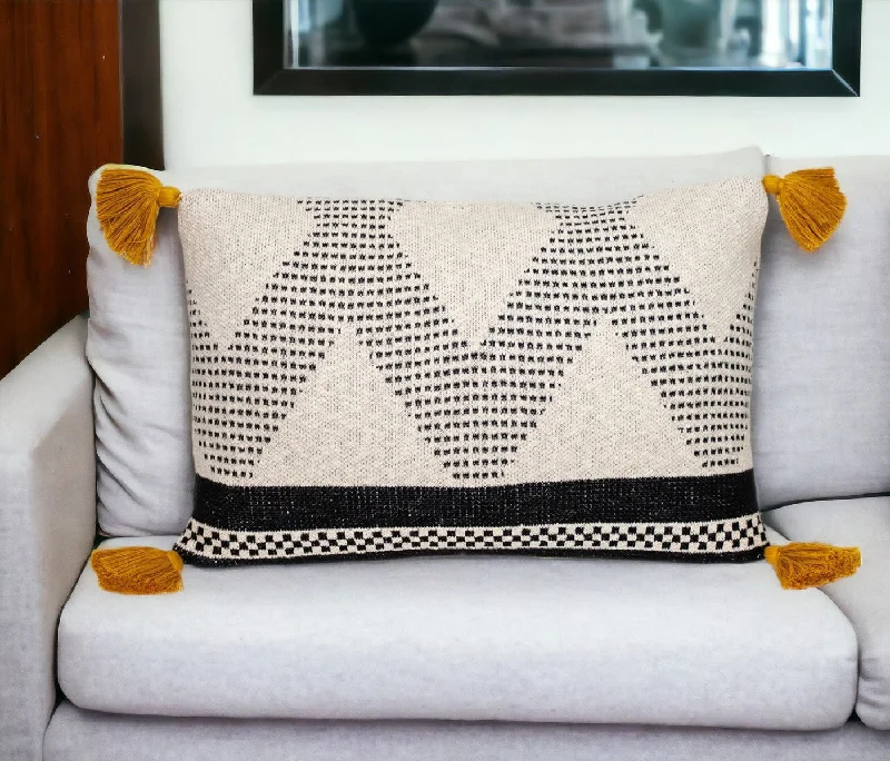 20" Beige And Black Knit Throw Pillow