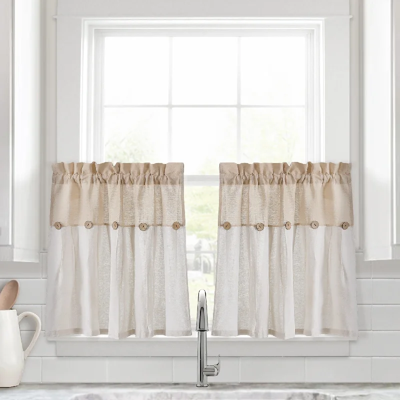 Lush Decor Linen Button Kitchen Tier Window Curtain Panel Pair