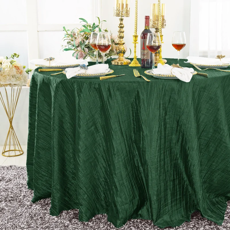 132" Round Accordion Crinkle Taffeta Tablecloth - Hunter Green/Holly Green (1pc)