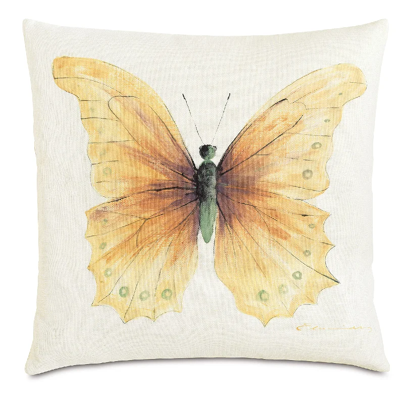 Fauna Amber Hand-Painted Butterfly Throw Pillow Cover 20x20