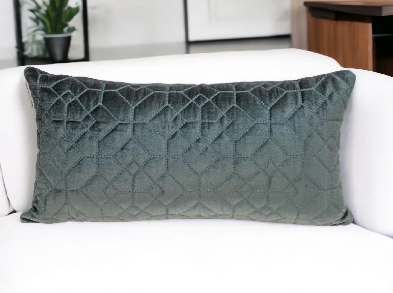 Charcoal Quilted Velvet Geo Lumbar Decorative Pillow