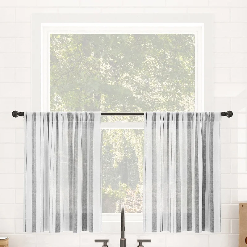 Clean Window Vintage Stripe Anti-Dust Sheer Cafe Curtain Pair