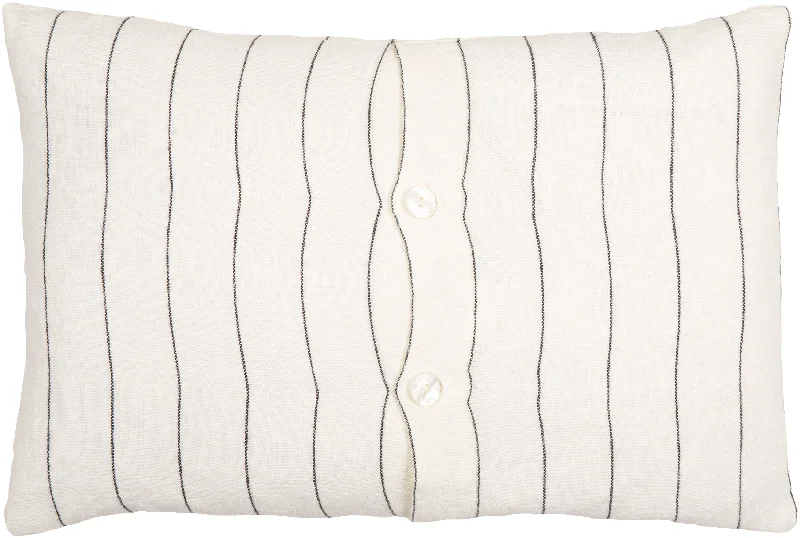 Linen Stripe Ash Buttoned Pillow