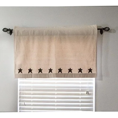 Farmhouse Star Patch Applique Tier Curtains 24"x36"