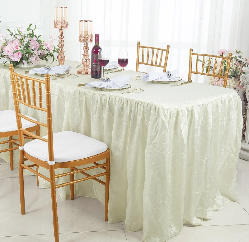 8 Ft Rectangular Ruffled Fitted Crushed Taffeta Tablecloth With Skirt - Ivory (1pc)