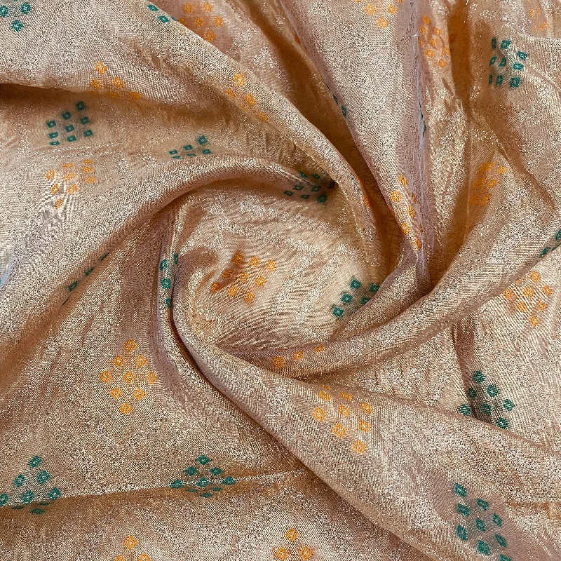 Brown Bandhani Print Brocade Jacquard Fabric