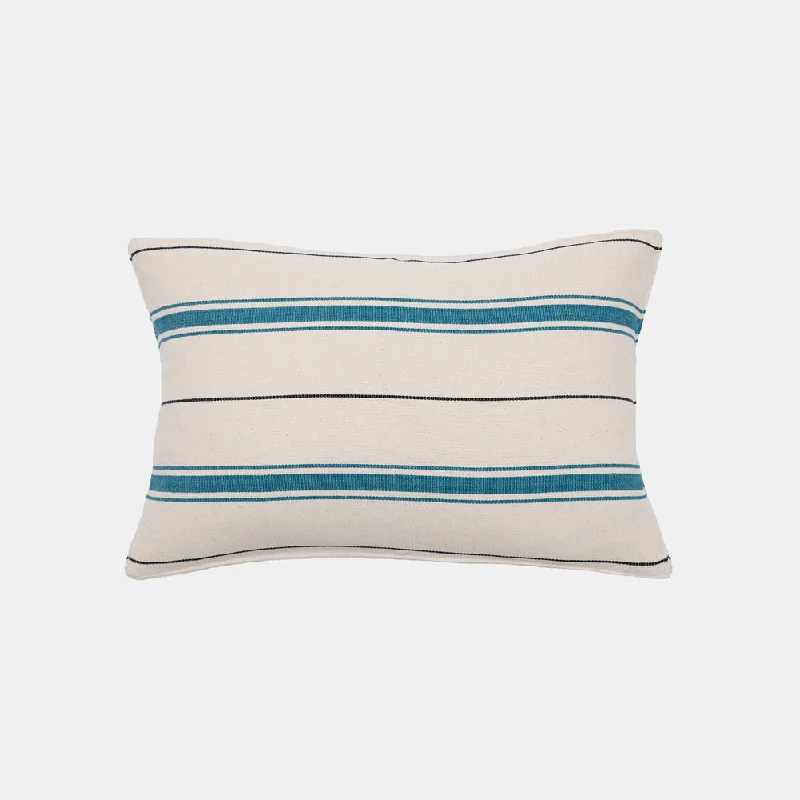 Small Lumbar Pillow in Deep Teal and Black Stripe