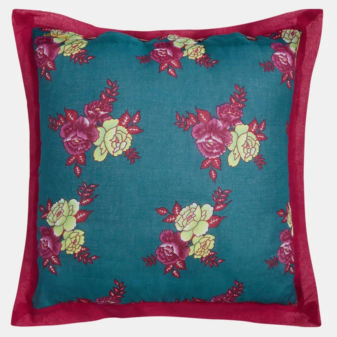 Gulab Flower Peacock Square Pillow