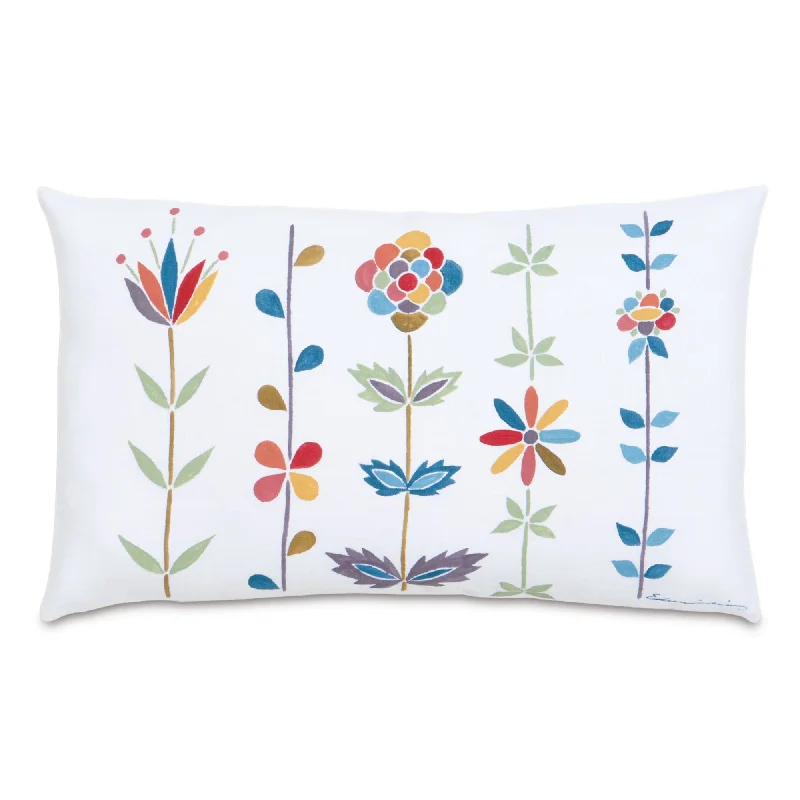 Folkloric Hand-Painted Garden Whimsy Decorative Pillow Cover 13x22