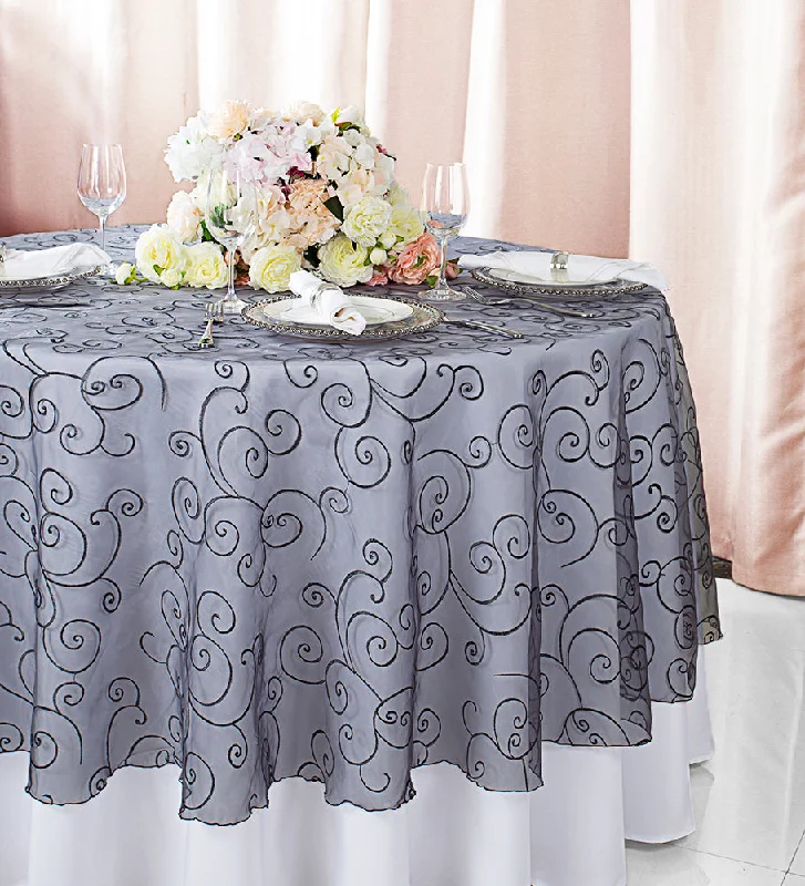 108" Seamless Round Embroidered Organza Tablecloth/Table Overlay - Pewter/Charcoal (1pc)