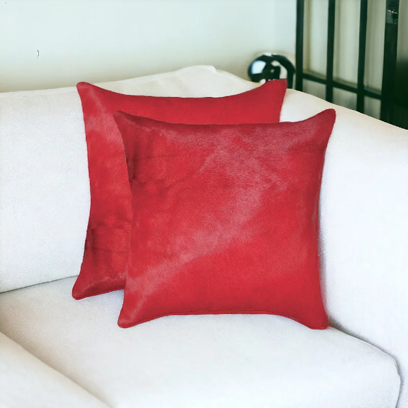 Set of Two 18" Red Cowhide Cowhide Throw Pillow