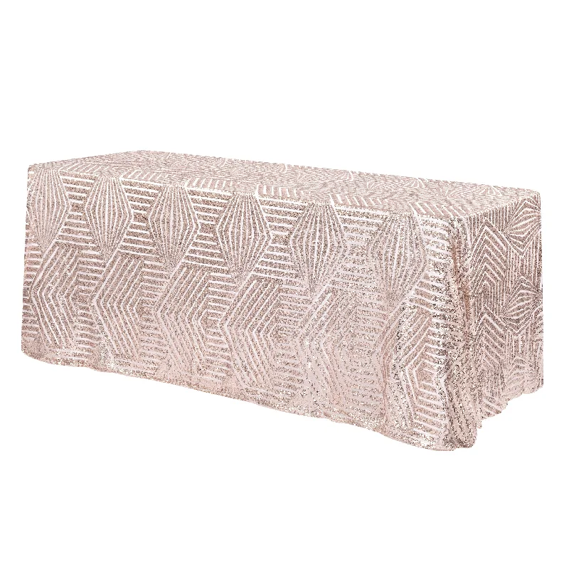 Geometric Glitz Art Deco Sequin Tablecloth 90"x156" Rectangular - Blush/Rose Gold