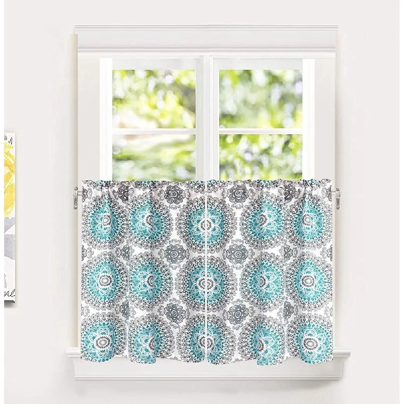 DriftAway Bella Medallion Pattern Kitchen Tier Rod Pocket Window Curtain Set of 2 - 29'' width x 24'' length