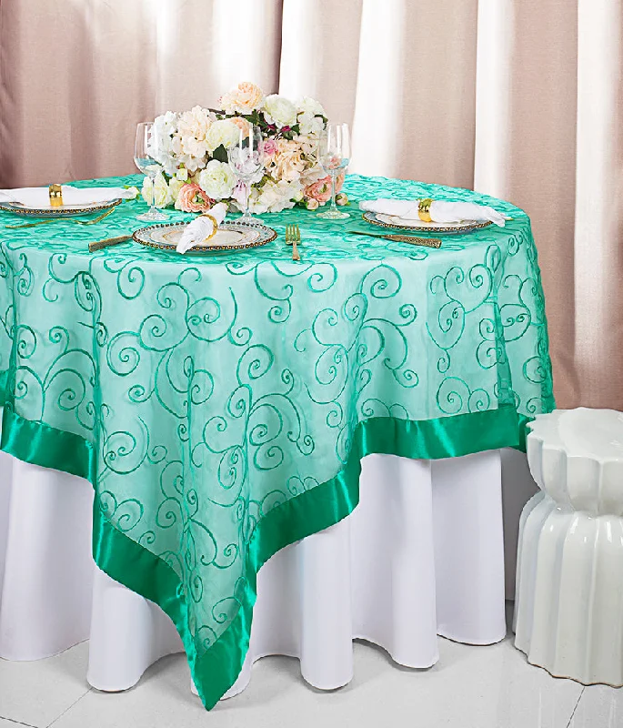 85"x85" Seamless Square Embroidered Organza Tablecloth/Table Overlay - Jade (1pc)