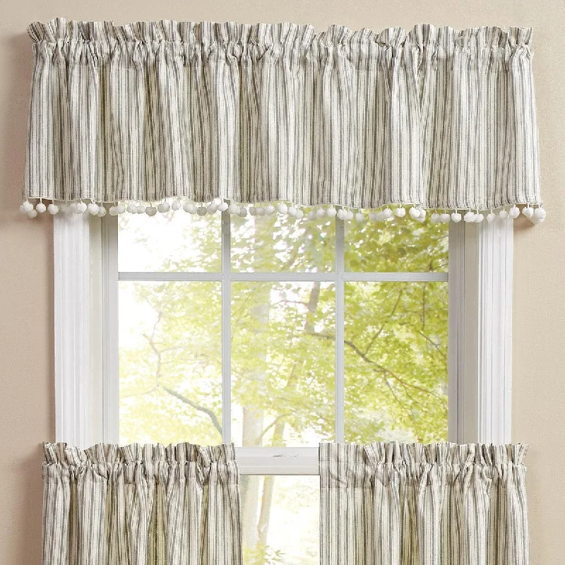 Ticking With Ball Fringe Valance - 72x14 Park Designs