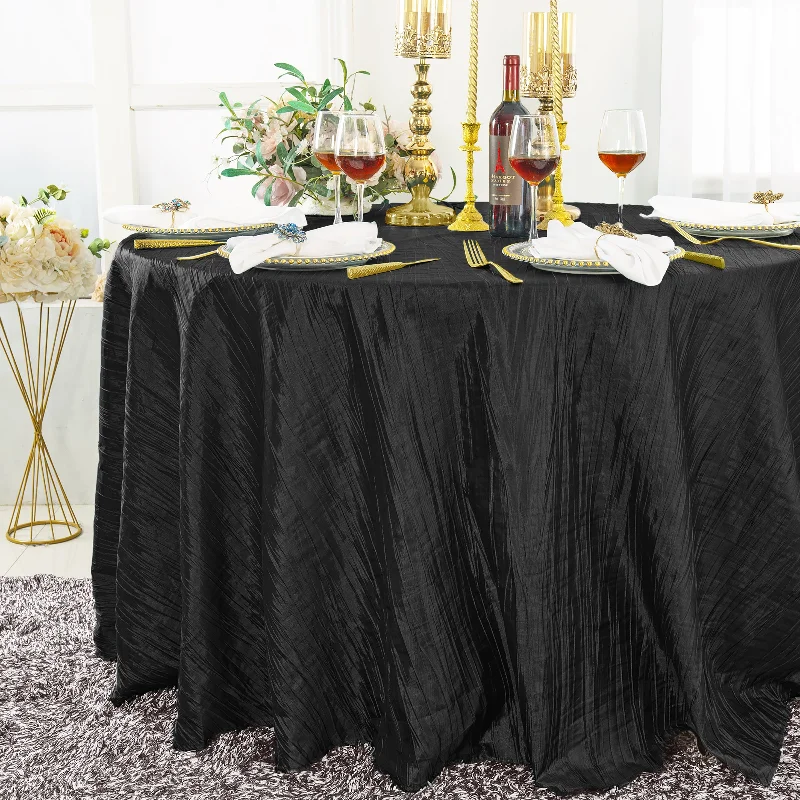 132" Round Accordion Crinkle Taffeta Tablecloth - Black (1pc)