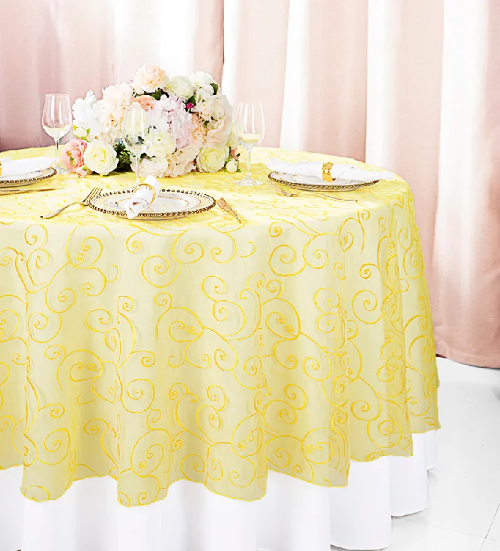 108" Seamless Round Embroidered Organza Tablecloth/Table Overlay - Canary Yellow (1pc)