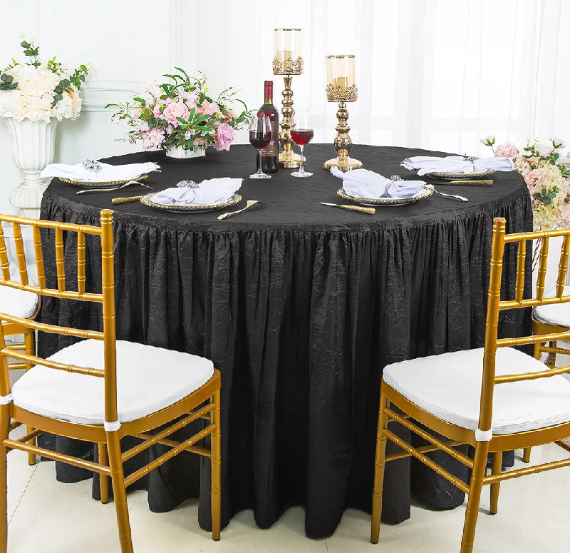 72" Round Ruffled Fitted Crushed Taffeta Tablecloth With Skirt - Black (1pc)