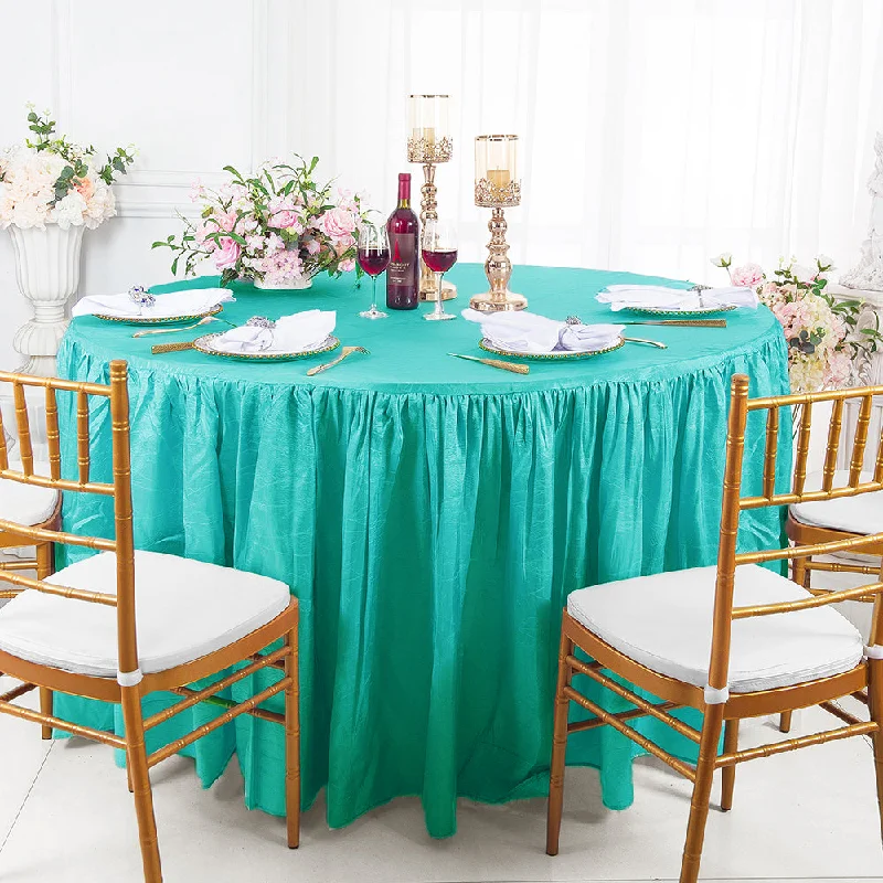 72" Round Ruffled Fitted Crushed Taffeta Tablecloth With Skirt - Pool Blue (1pc)