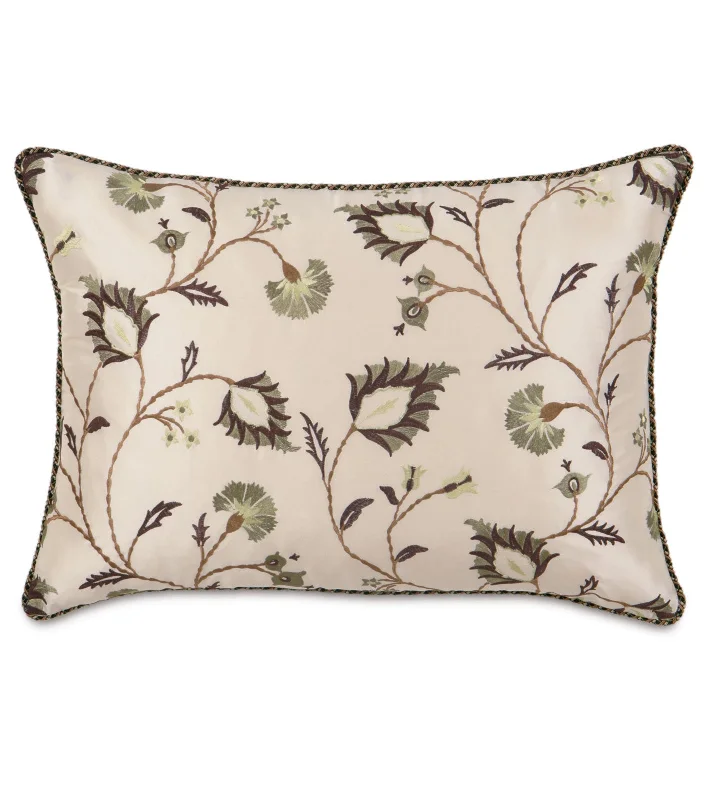 Sage 100% Silk Floral Lumbar Pillow Cover 16x22