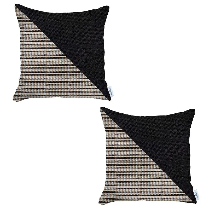 Set Of Two 18" X 18" Black And Brown Polyester Houndstooth Zippered Pillow