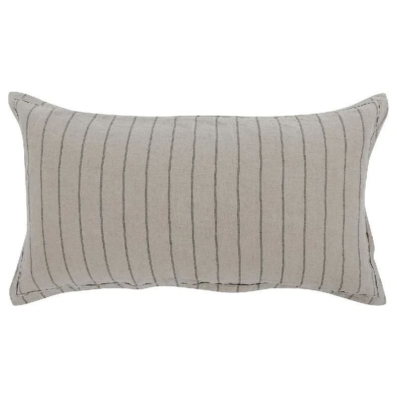 Tara King Size Lumbar Pillow Sham, Cotton Sateen Back, Woven Stripe, Beige