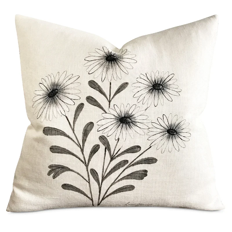 White Hand-Painted Daisies Artisan Throw Pillow Cover 20x20