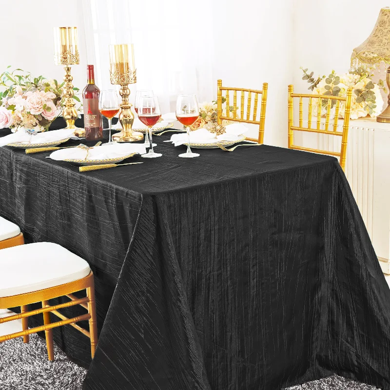 90"x156" Seamless Rectangular Accordion Crinkle Taffeta Tablecloth - Black (1pc)