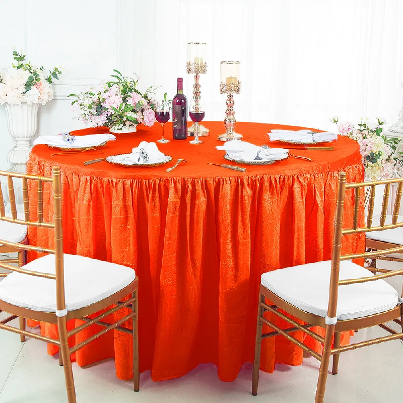 72" Round Ruffled Fitted Crushed Taffeta Tablecloth With Skirt - Orange (1pc)