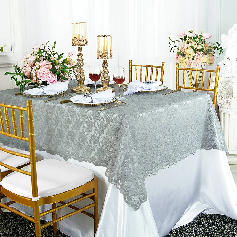 54"x108" Rectangular Caspari Lace Tablecloth/Table Overlay Topper - Silver (1pc)