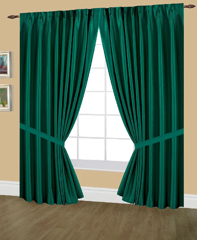 Elaine Faux Silk Pinch Pleated Lined (LIGHT FILTERING) Drapes Triple Width with Tie Backs & Hooks, available in 3 sizes (144x63, 144x84, 144x95) and in 24 colors.