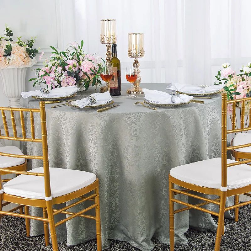 90" Seamless Round Floral Damask Jacquard Polyester (220 GSM) Tablecloth - Silver (1pc)