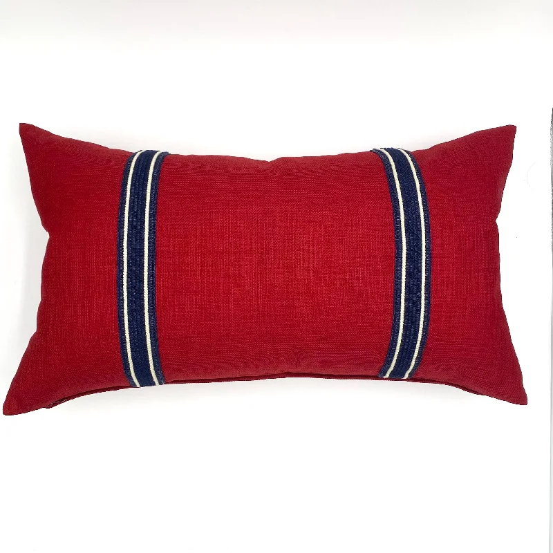 Red Farmhouse Border Trim Lumbar Pillow Cover 15x26