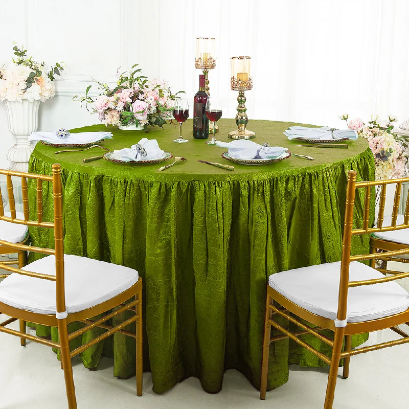 72" Round Ruffled Fitted Crushed Taffeta Tablecloth With Skirt - Moss Green (1pc)