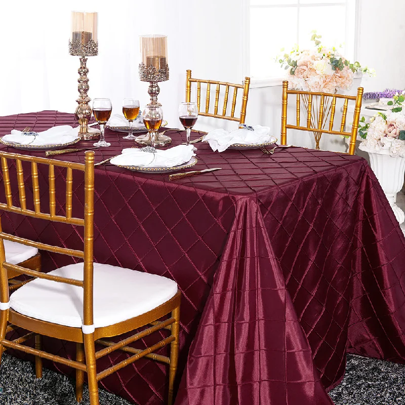 90"x156" Seamless Rectangular Pintuck Taffeta Tablecloth - Burgundy (1pc)