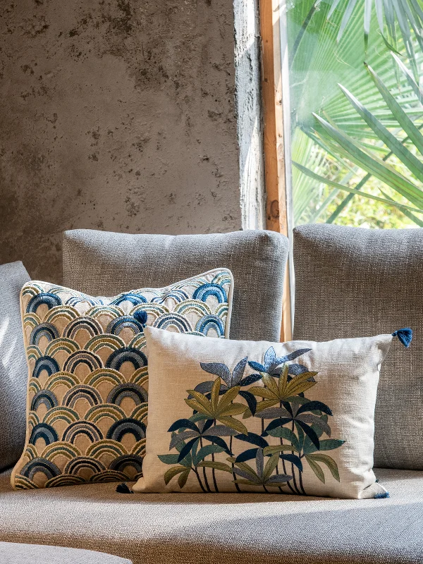 Palm Bloom Cushion Cover (Sapphire)