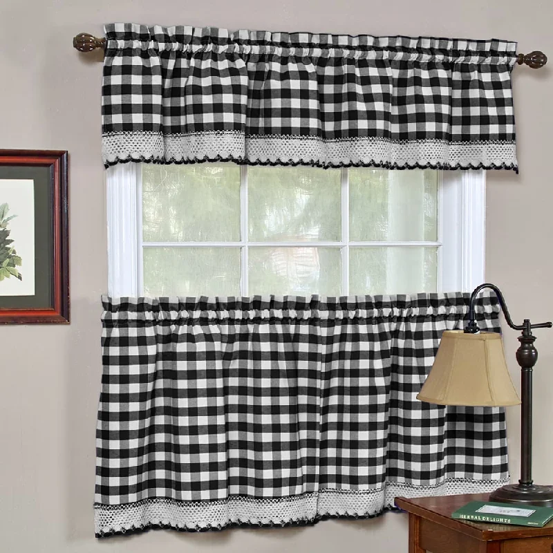 Classic Buffalo Check Kitchen Black and White Tiers or Valance