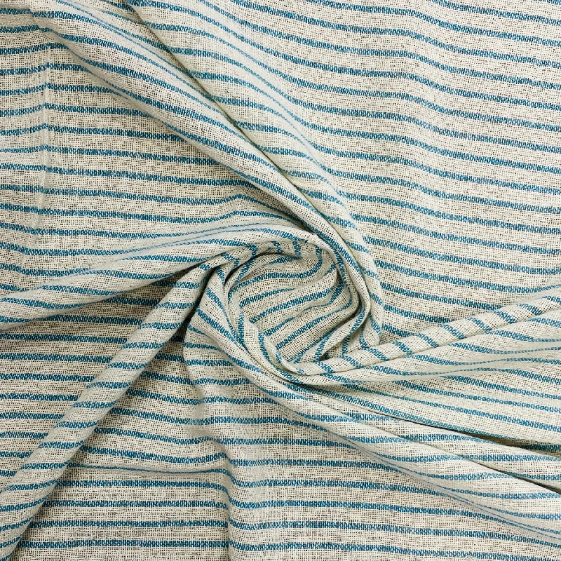 Cream & Skyblue Stripe Cotton Handloom Fabric