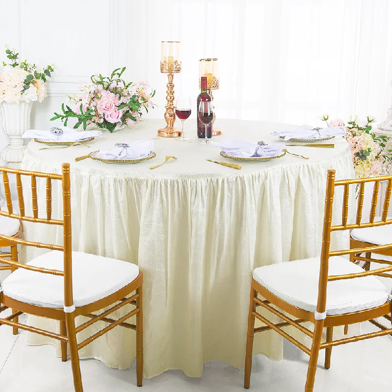 72" Round Ruffled Fitted Crushed Taffeta Tablecloth With Skirt - Ivory (1pc)