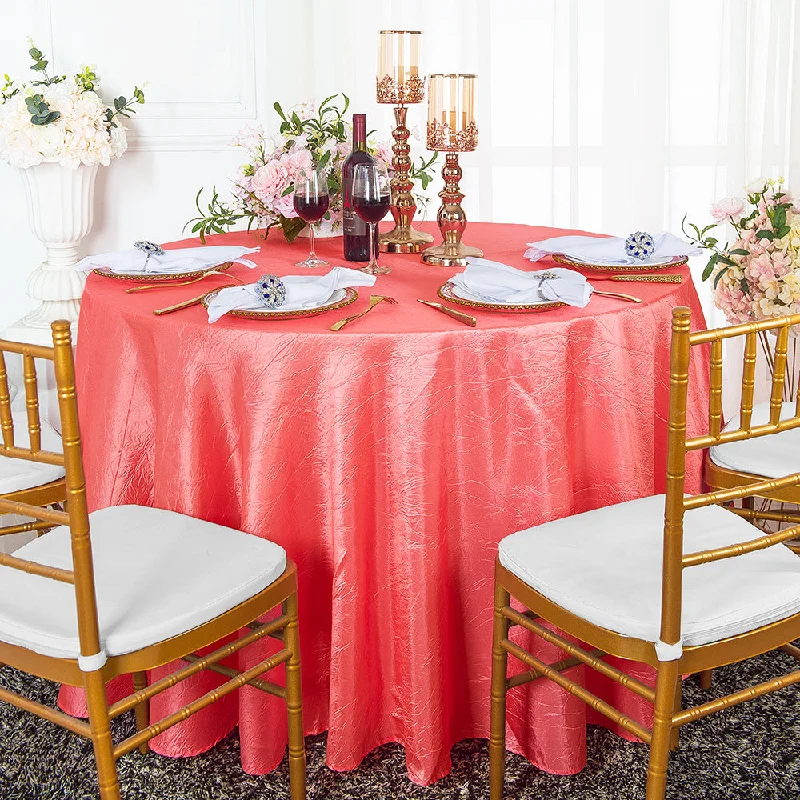 132" Round Crushed Taffeta Tablecloth - Coral (1pc)