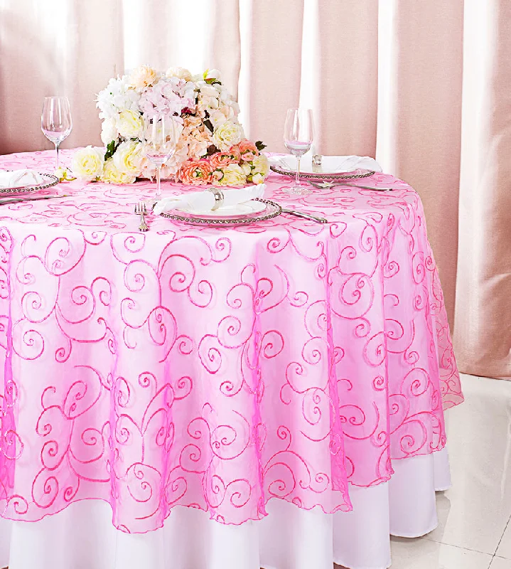 108" Seamless Round Embroidered Organza Tablecloth/Table Overlay - Bubble Gum (1pc)