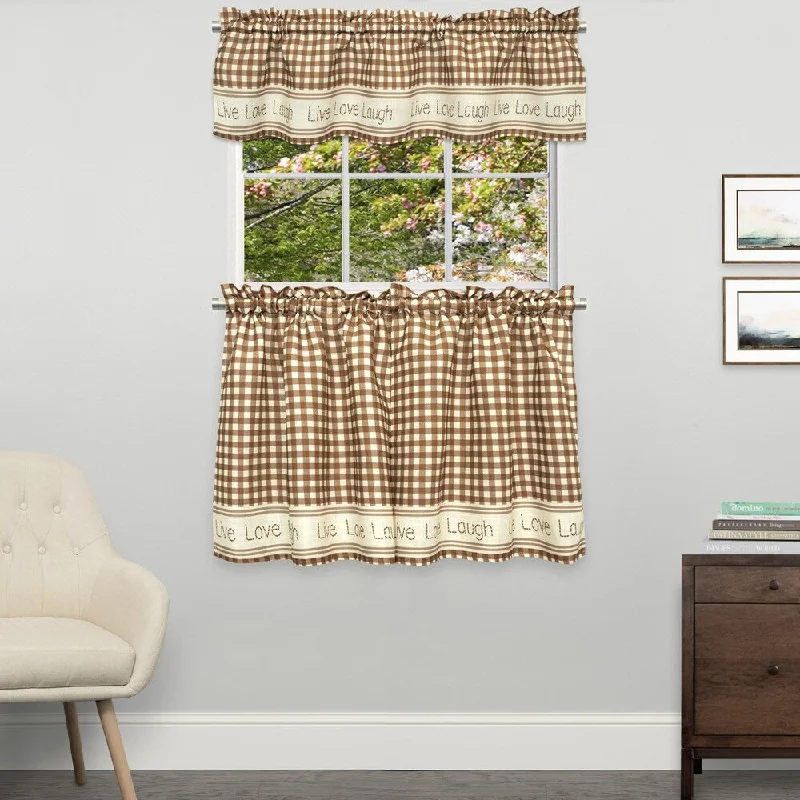 Gingham Stitch Curtain Parts- Tier and Valance Options (Toast)