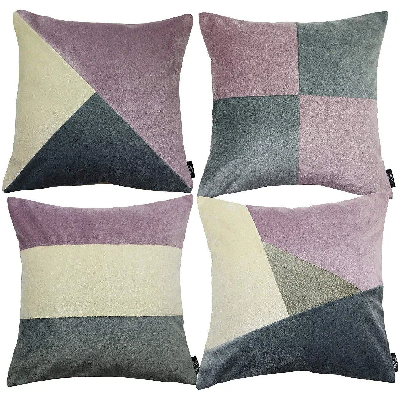 Patchwork Velvet Purple, Gold + Grey Cushion Set