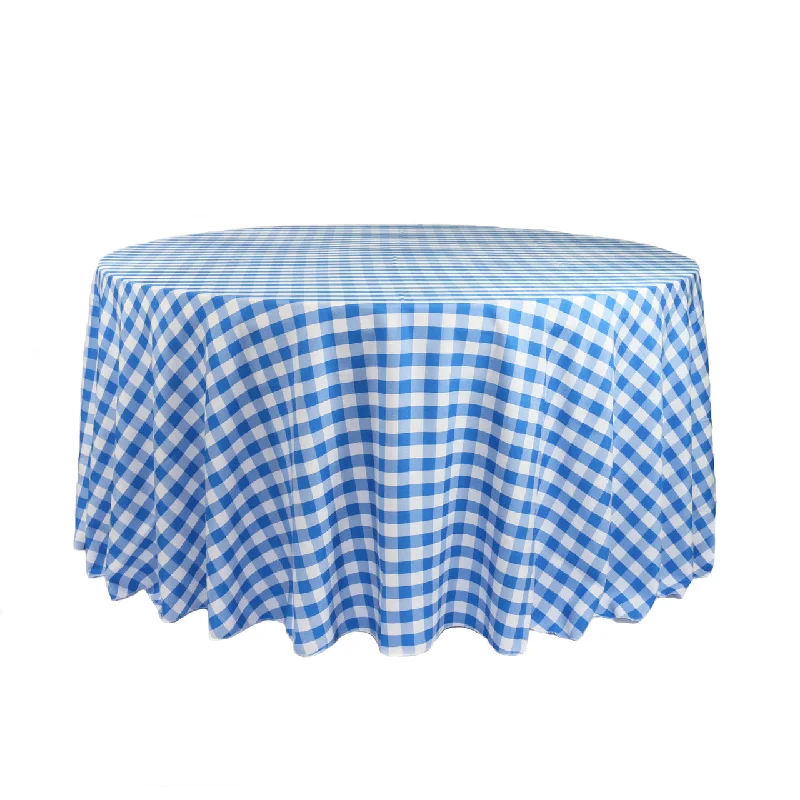 108 inch Polyester Round Tablecloth Checkered Royal Blue